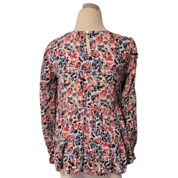 Jane and Delancey Blue White Red Floral Peasant Top Size S - Picture 4 of 8